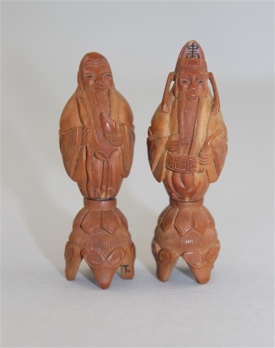 Six Chinese peach stone carvings, first half 20th century, 3.4 - 6cm